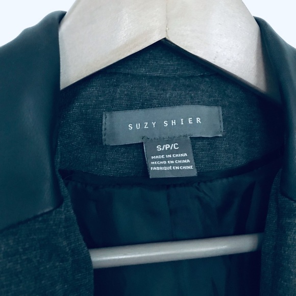 Women’s Grey Blazer w/ black pleather collar - Picture 3 of 4